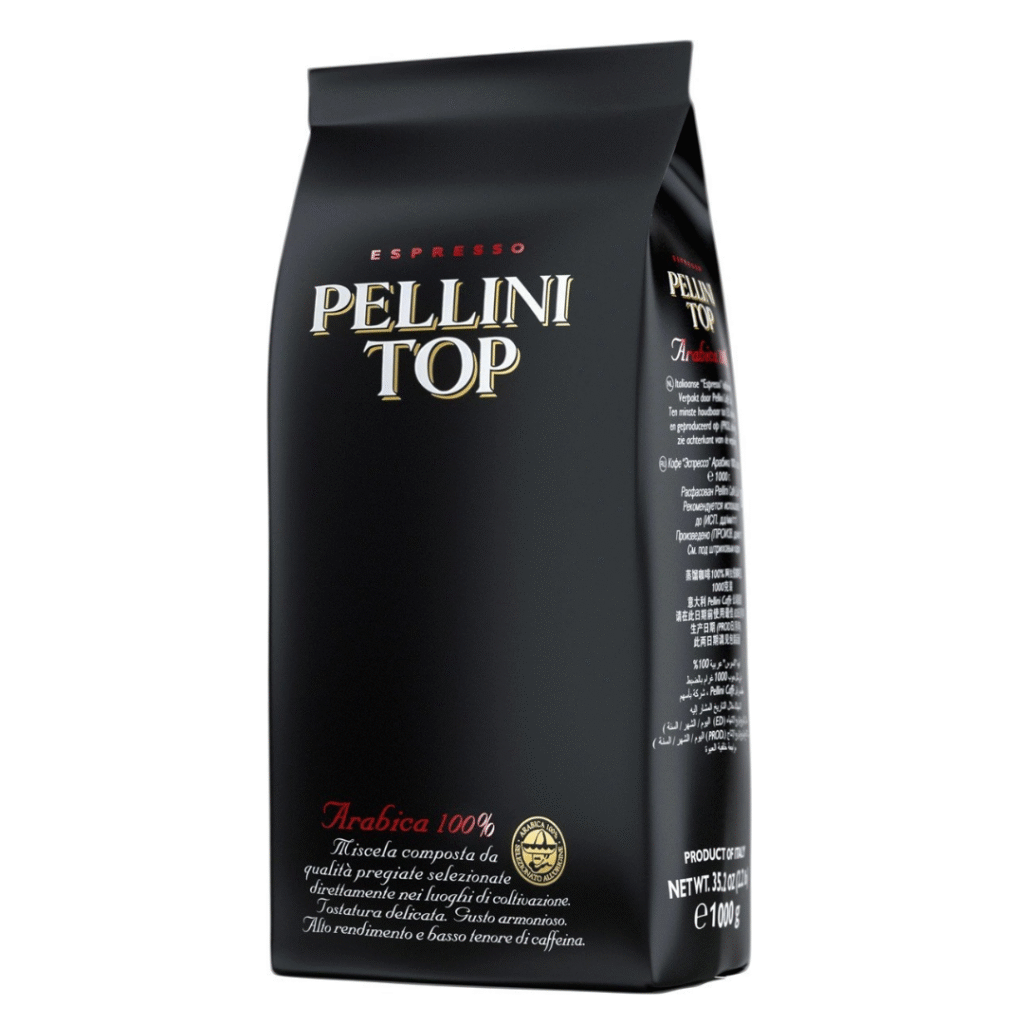 Пакет Кафе На Зърна Pellini Топ 100% Арабика 1 кг с лого и етикет