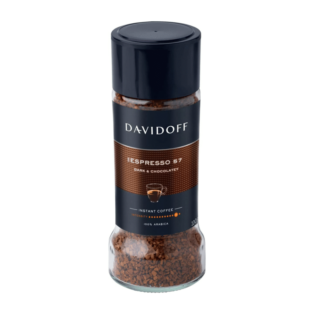 Стъклен буркан с разтворимо кафе Davidoff Еспресо 57 100 г с етикет