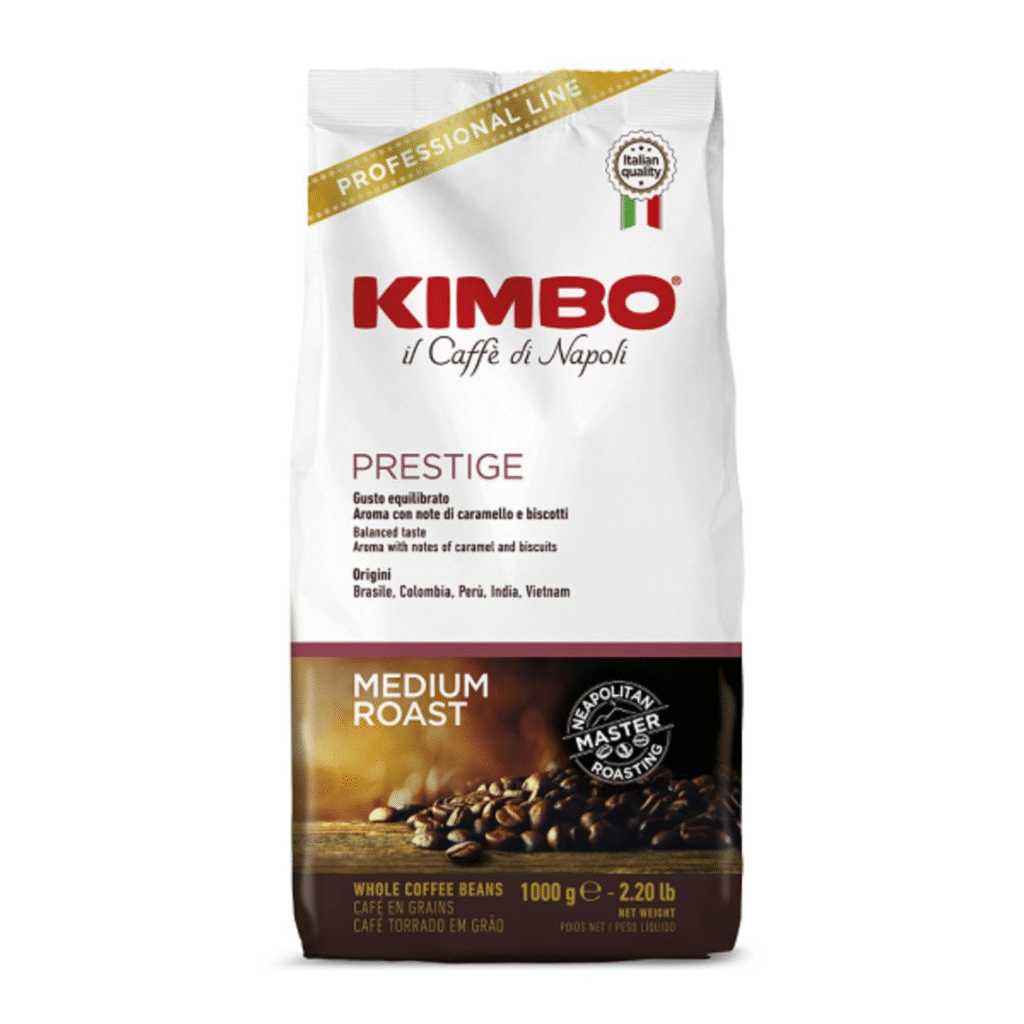 Пакет Кафе На Зърна Kimbo Prestige Beans 1 кг с лого и етикет
