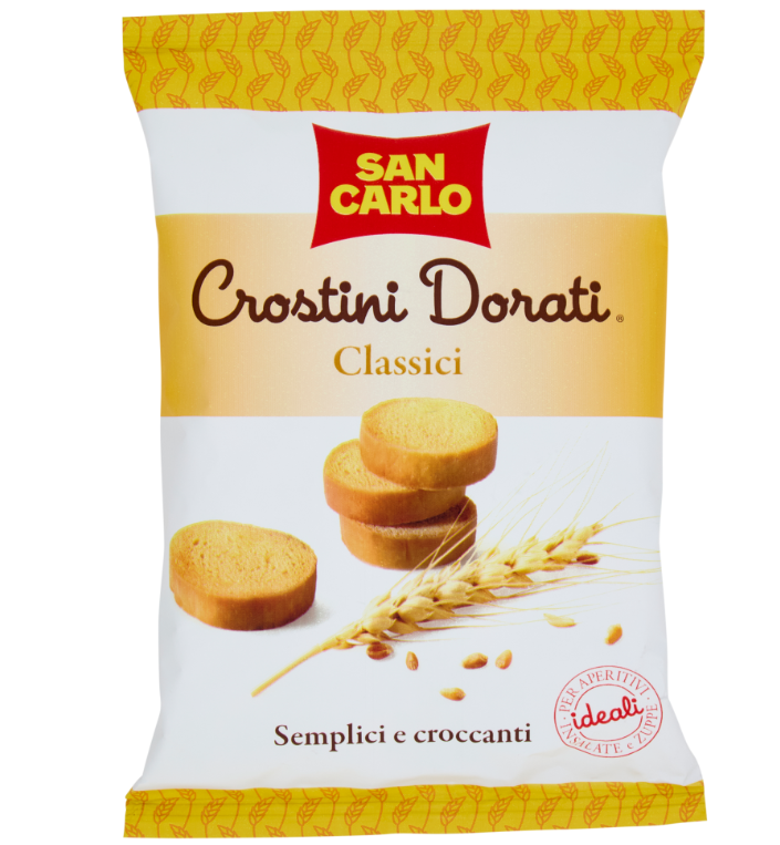 Опаковка San Carlo Crostini Dorati Classici 75 г – златисти и хрупкави крутени.