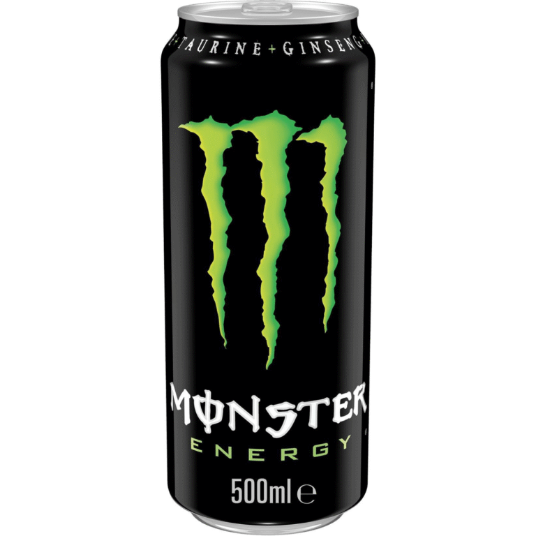 Кен Monster енергийна напитка 500 мл – с черен кен и зелен „мънстър“ логотип.