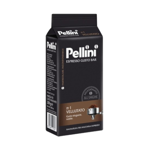 Кутия мляно кафе Pellini N1 Vellutato 250 г – средно изпичано, меко и елегантно еспресо.
