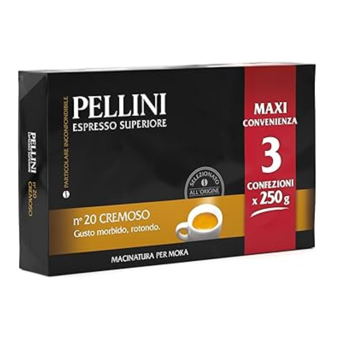 1640.png Пакет мляно кафе Pellini N20 Cremoso тройка 3×250 г – кремообразен италиански микс.
