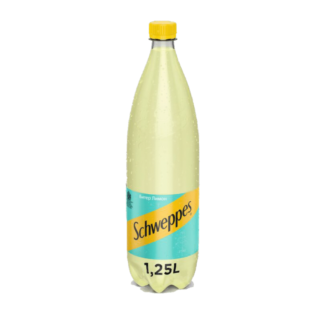 Пластмасова бутилка Schweppes Битер лимон 1,25 л – газирана напитка с цитрусов вкус.