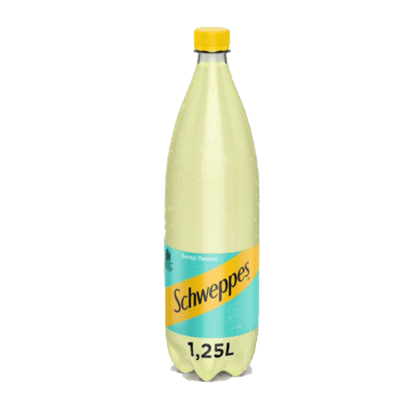 Пластмасова бутилка Schweppes Битер лимон 1,25 л – газирана напитка с цитрусов вкус.