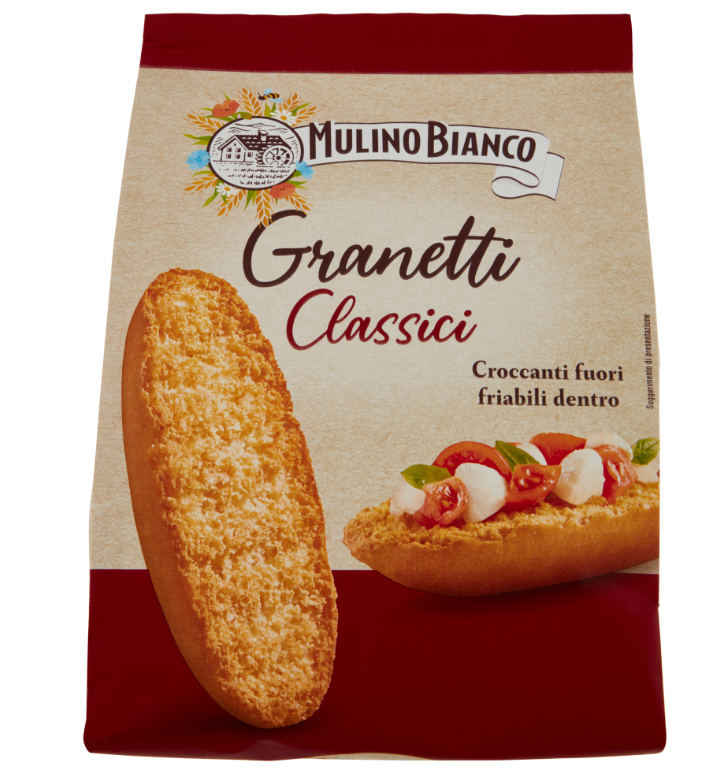 Опаковка Mulino Bianco Гранети Класик 280 г с хрупкави бисквити.