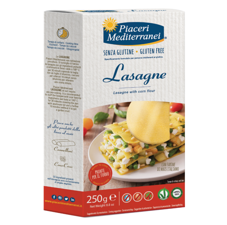 Безглутенови царевични кори за лазаня Piaceri – 250 г, опаковани в картонена кутия