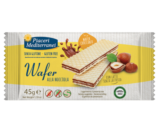 Безглутенови вафли Piaceri с лешников крем – 45 г, хрупкави и ароматни, в опаковка