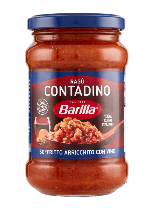 Буркан Barilla готов сос По Селски 300 г – доматен сос с парченца зеленчуци на светъл фон