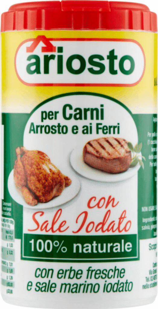 Опаковка микс за месо Ariosto с йодирана сол 80 г с традиционен италиански дизайн