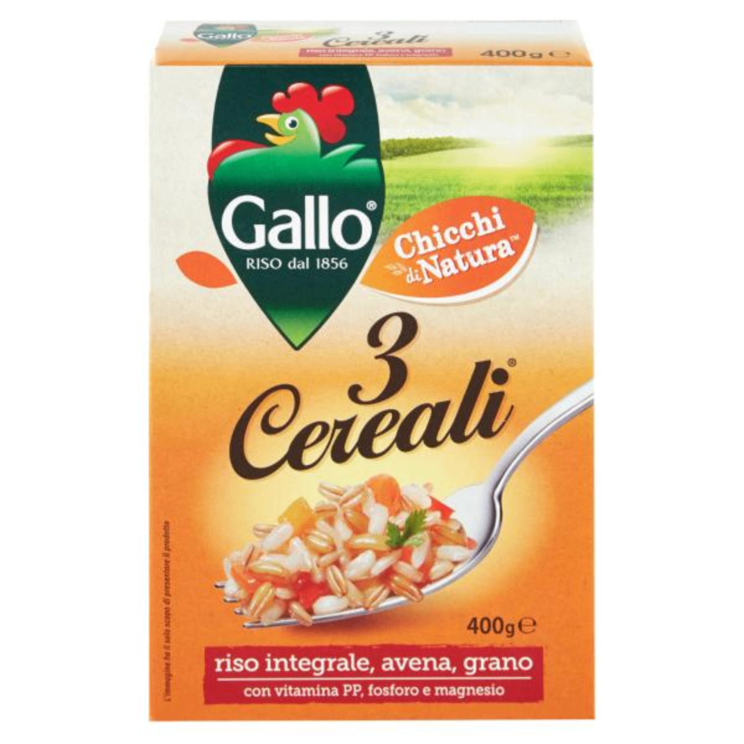 410171.png Опаковка смес от ориз, овес и твърда пшеница Gallo 3 Вида Зърна 400 г – зърнена смес за здравословни ястия.