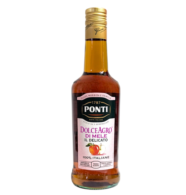 Стъклена бутилка Ponti DolceAgro di Mele 500 мл – хармоничен ябълков балсамов дресинг с кехлибарен, плодово-кисел цвят и аромат