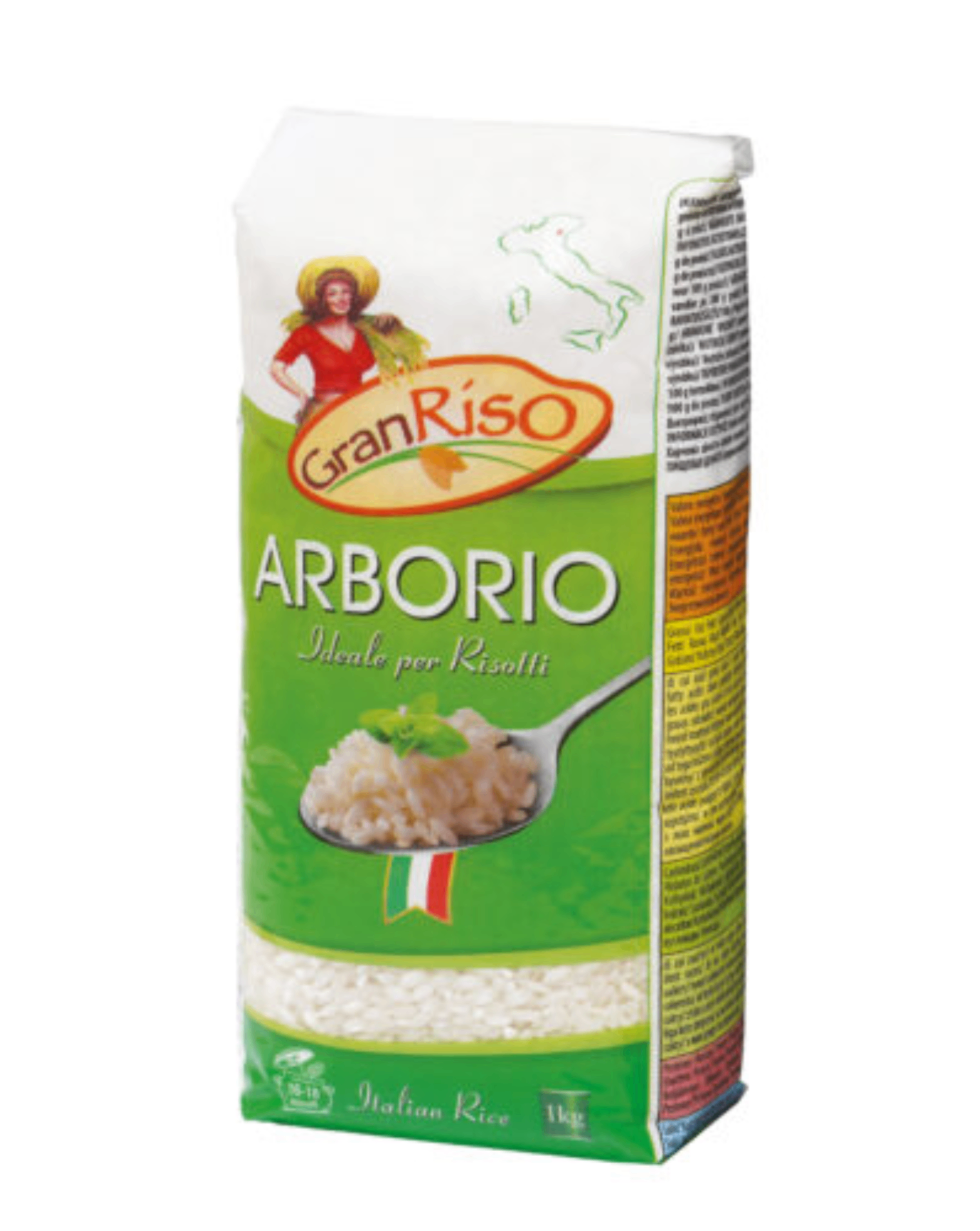 430105.png Опаковка Pasini Gran Riso ориз Арборио 1 кг с изображение на зърна ориз.