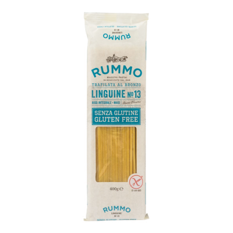 Опаковка Rummo №13 лингуини без глутен 400 г с изображение на плоски паста ленти.