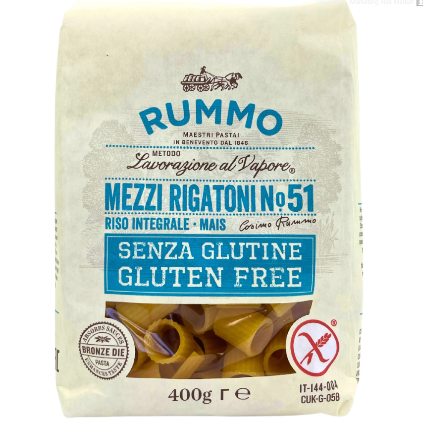Опаковка Rummo №51 меззи безглутенови 400 г с форма на къси тръбички.