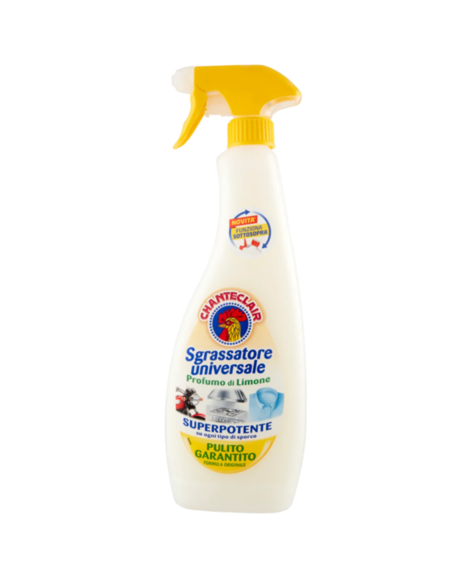 4458.png Бутилка 600 мл Chanteclair обезмаслител с аромат на лимон и жълт етикет.