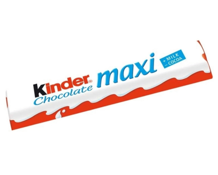 Малко шоколадово блокче Kinder Maxi 21 г в цветна опаковка.