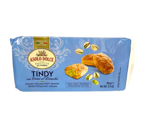 Пакет Asolo Dolce Tindy печенки с крем от шамфъстък 110 г – бутер тесто, пълнеж от фино шамфъстъково кремче