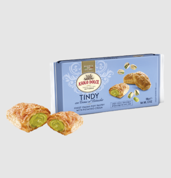 Пакет Asolo Dolce Tindy печенки с крем от шамфъстък 110 г – бутер тесто, пълнеж от фино шамфъстъково кремче