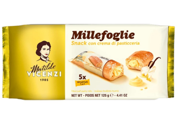 Опаковка Vicenzi МиниСнак – хрупкави бутер рулца, пълни с лешников крем