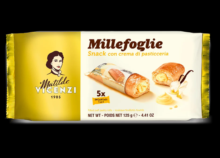 Опаковка Vicenzi МиниСнак – хрупкави бутер рулца, пълни с лешников крем