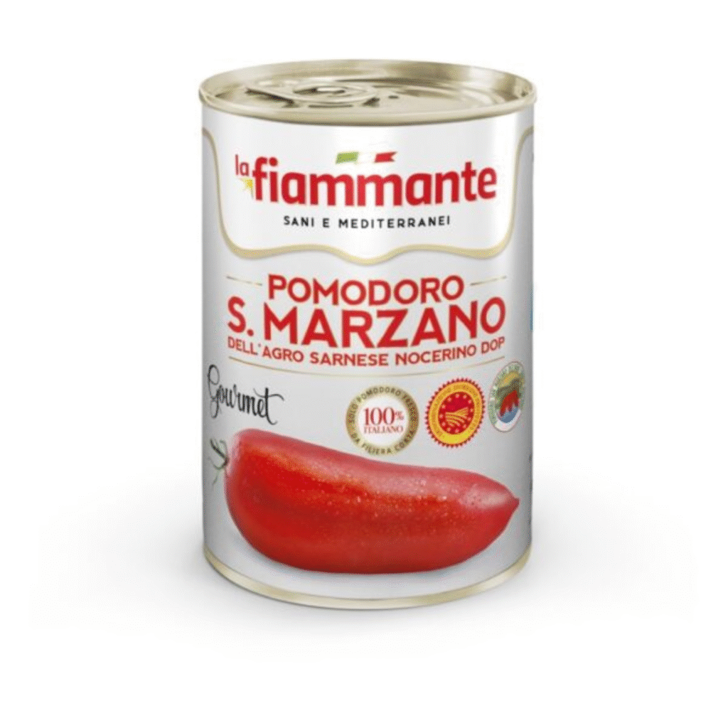Консерва 400 г с цели белени San Marzano домати La Fiammante DOP, Италия.