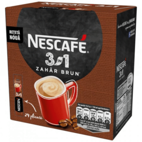 Кутия NESCAFÉ 3 In 1 с кафява захар – 24 дози по 16.5 г за ароматно кафе със сладък привкус