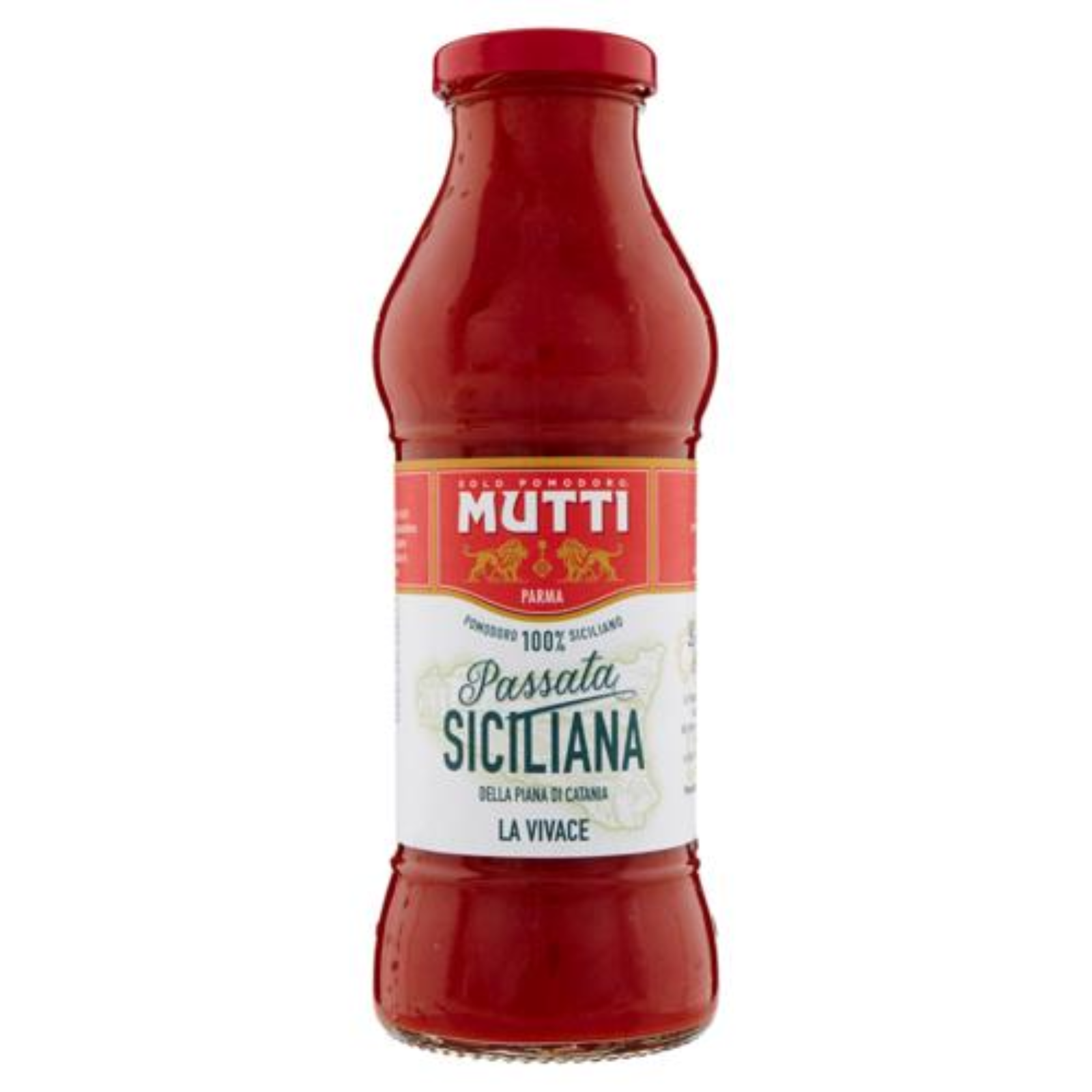 460018.png Буркан Mutti Сицилиански Сос 400 г – яркочервен доматен сос с етикет на бял фон