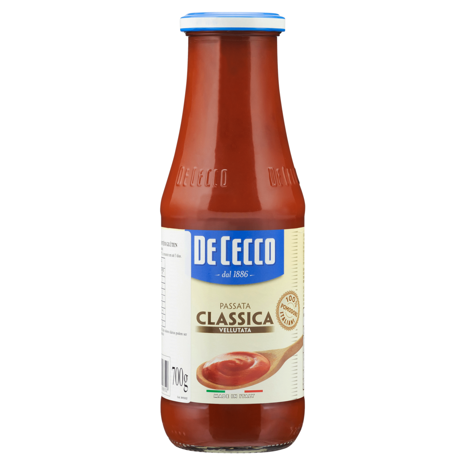 460119.png Бутилка с пасирани домати De Cecco Classica 700 г – гладък италиански сос с интензивно червен цвят и без семки.