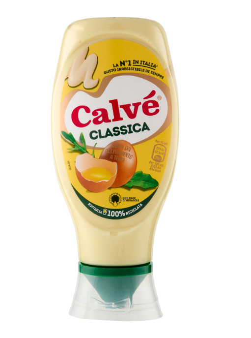 460332.png Бутилка Calvé Top Down майонеза 430 мл – обърната надолу върху бяла повърхност