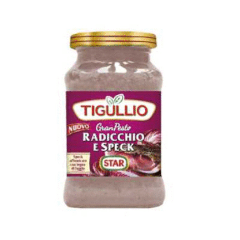 Стъклен буркан 190 г Tigullio песто с цикория (радиккио) и пайкован спек