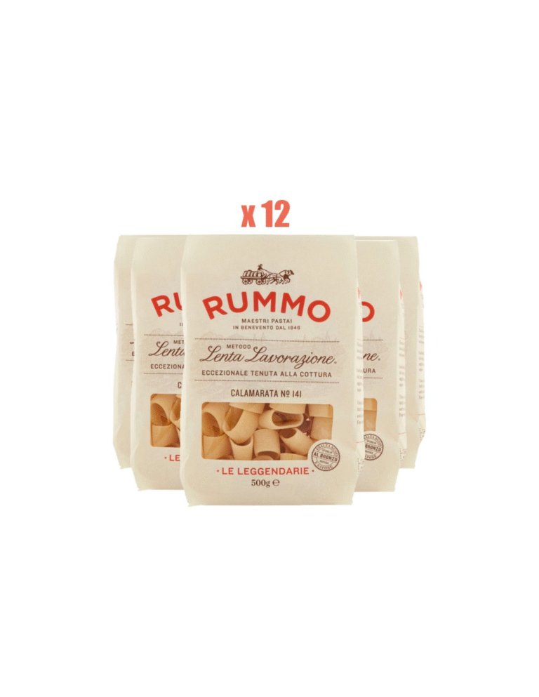 Опаковка от 500 г Calamarata Rummo №141 – паста с форма на калмарени пръстени, изработена от твърда пшеница