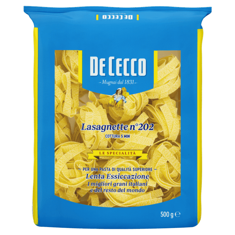 Опаковка макарони Lasagnette 202 De Cecco 500 г – малки макарони с отлична текстура и вкус.