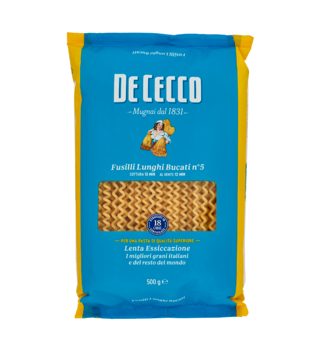 Опаковка спираловидна паста Fusilli De Cecco 500 г – традиционна италианска паста от твърда пшеница.