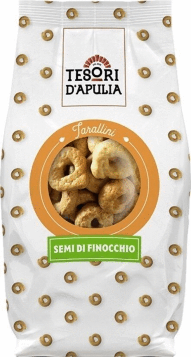 Опаковка Тарали Tesori Gusto Finocchio 200 г с фенхелови семена.