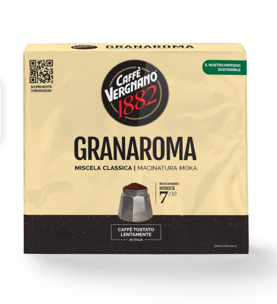 Пакети с мляно кафе Vergnano Gran Aroma X2 – 2 x 250 г, наситено и ароматно италианско кафе