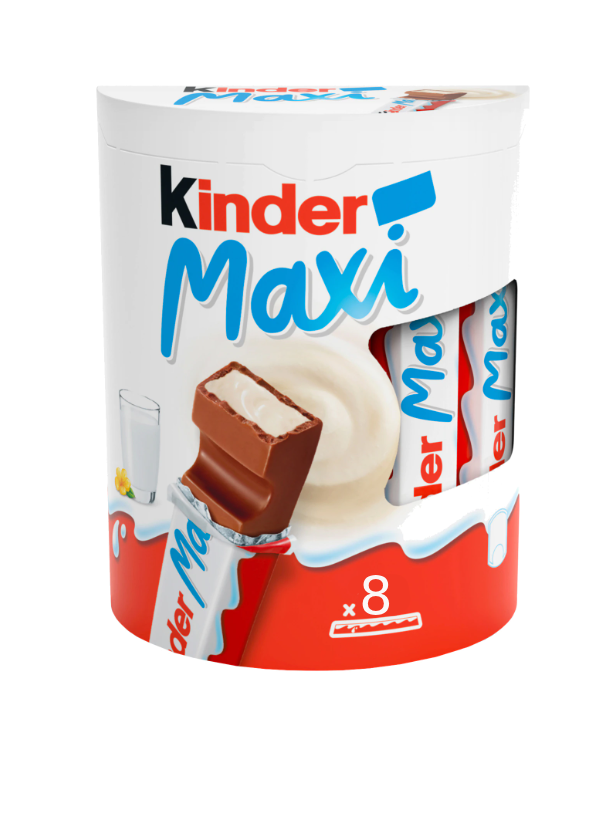 Опаковка Kinder Maxi с 8 броя шоколадови блокчета по 21 г.