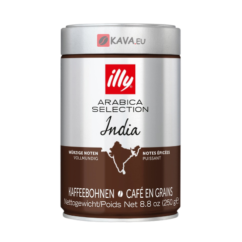 Опаковка 250 г кафе Illy Monoarabica India на зърна с плътен аромат и вкус