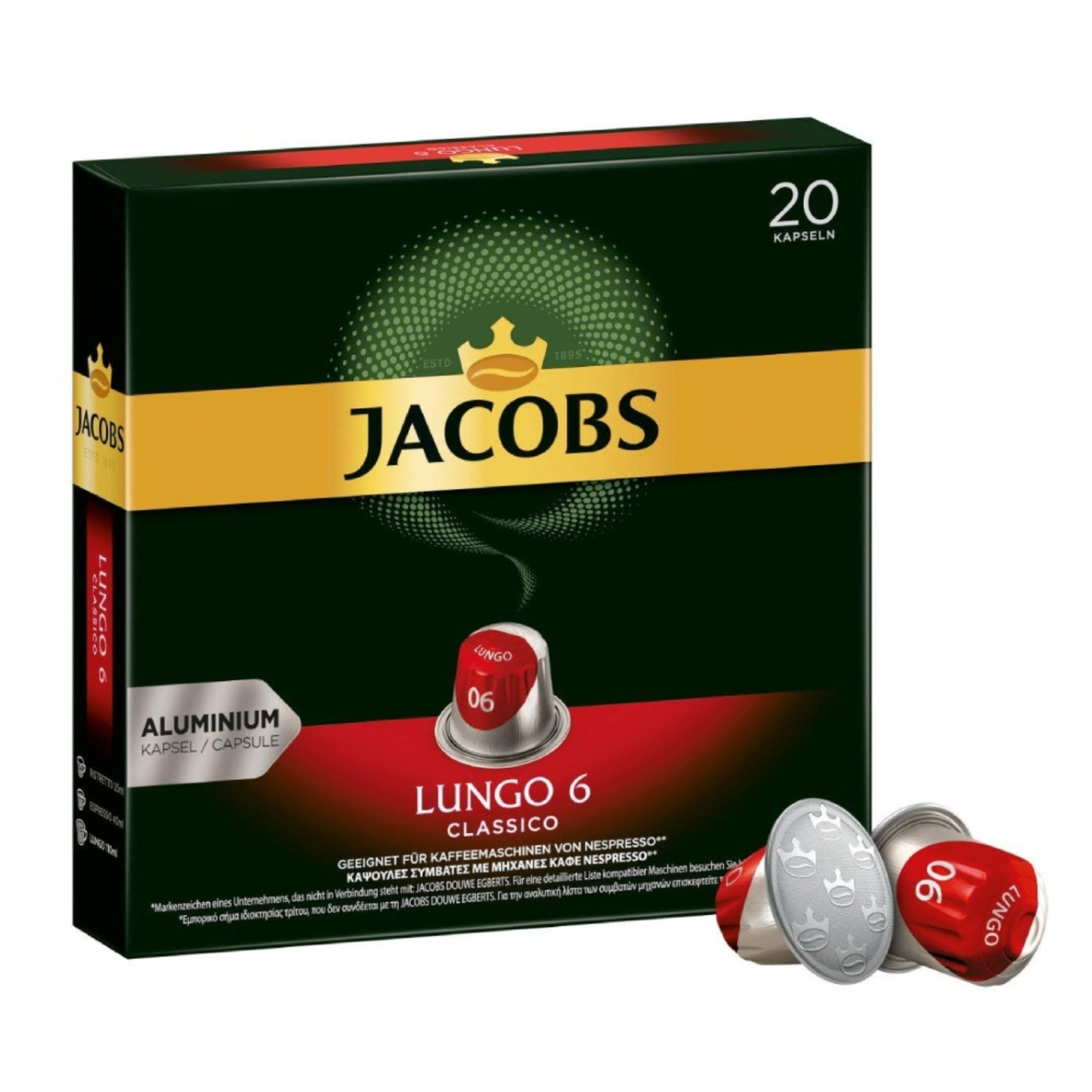 5145.png Кутия с 20 кафе капсули Jacobs Lungo Classico Nespresso – мек и богат лунго вкус