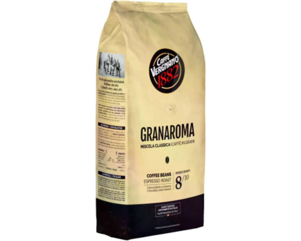 Пакет кафе на зърна Vergnano Gran Aroma 1 кг – балансирано италианско кафе с плътен вкус