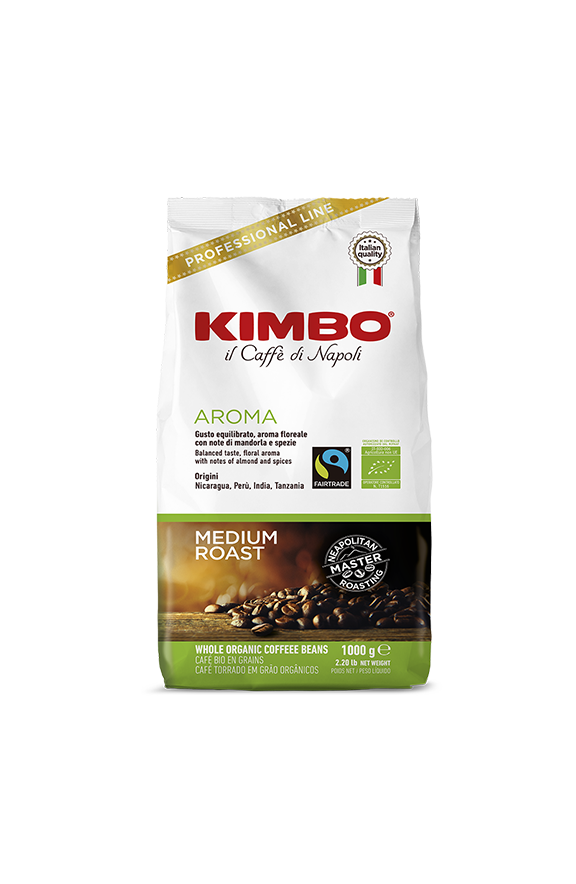 Пакет 1kg органично кафе на зърна Kimbo Aroma Organic със зелен етикет