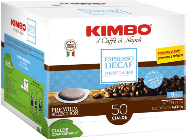 Кутия с 50 ESE капсули кафе Kimbo Dek без кофеин – формат cialde за еспресо машини