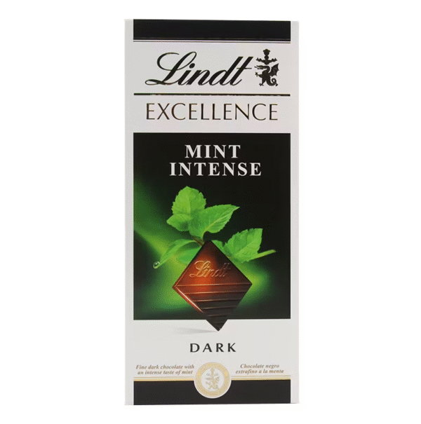 Тъмен шоколад Lindt Excellence с ментов вкус, стилна зелена опаковка, 100 г
