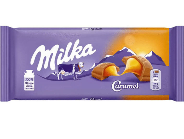 Milka млечен шоколад с течен карамел, лилава опаковка, 100 г