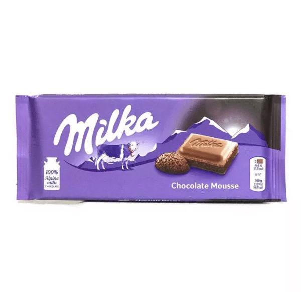 Milka млечен шоколад с въздушен шоколадов мус пълнеж, 100 г, лилава опаковка