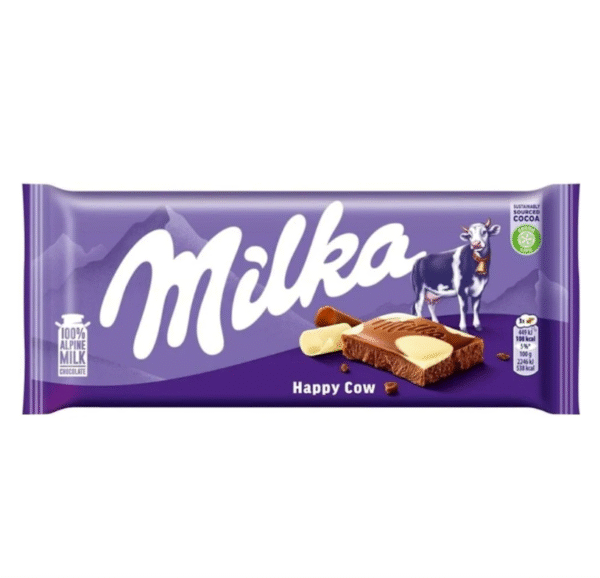 Milka Happy Cows млечен шоколад с опаковка с усмихнати кравички, 100 г