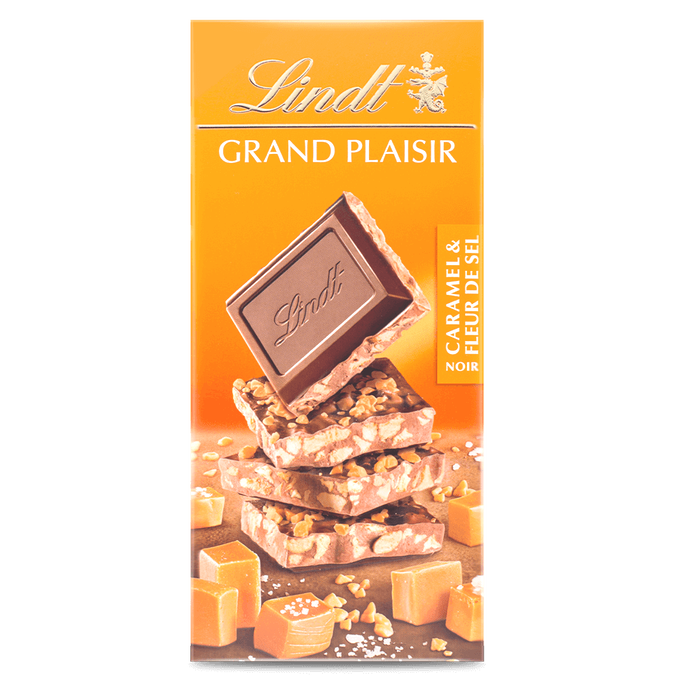 Lindt Grand Плезир млечен шоколад с карамел и морска сол, опаковка 150 г