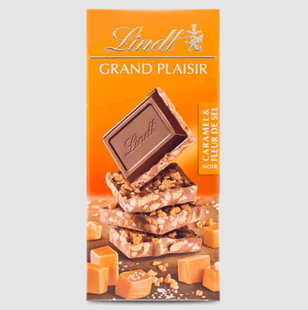 Lindt Grand Плезир млечен шоколад с карамел и морска сол, опаковка 150 г
