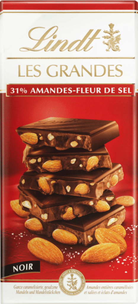 Lindt Grand Плезир млечен шоколад с бадем и морска сол, 150 г