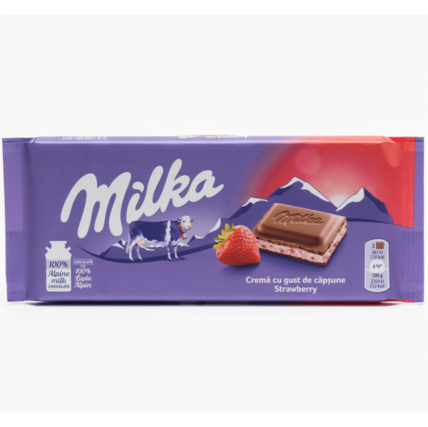 Milka млечен шоколад с пълнеж от йогурт и ягода, 100 г